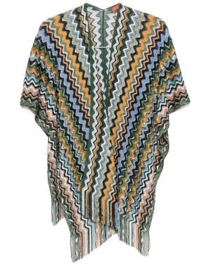 Missoni Zigzag-Knit Fringed Poncho - Green
