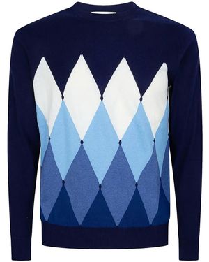 Ballantyne Argyle Crew-Neck Jumper - Blue