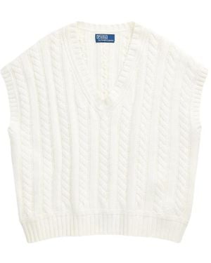 Polo Ralph Lauren Cable-Knit V-Neck Sleeveless Vest - White