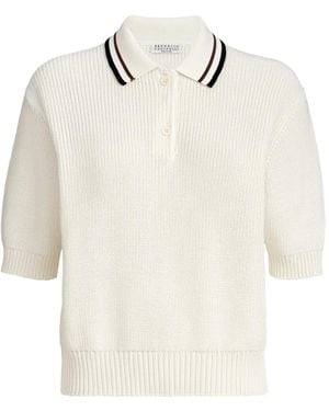 Brunello Cucinelli Cotton English Rib Knit Polo Shirt - White