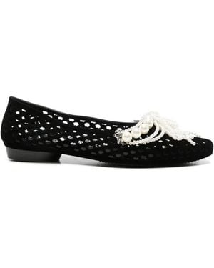 HEAVENLY JELLY Drift Pearl-Embellished Cut-Out Ballet Flats - Black