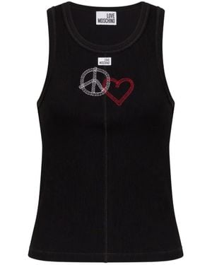 Love Moschino Heart Peace-Sign Ribbed Top - Black