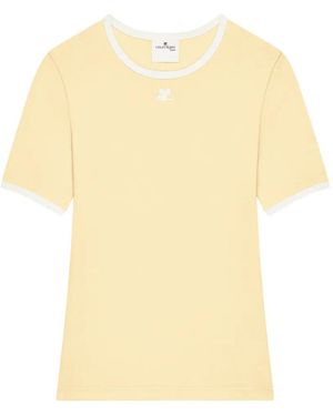 Courreges Logo-Embroidered Contrast-Trim T-Shirt - Yellow