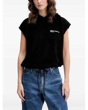 KARL LAGERFELD Logo-Print Drawstring Hoodie - Black