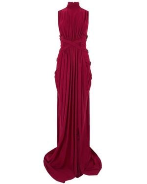 Alberta Ferretti Draped Buckled-Strap Maxi Dress - Red