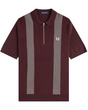 Fred Perry Patterned-Panel Knitted Polo Shirt - Purple
