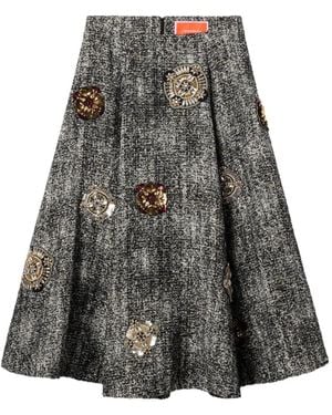 La DoubleJ Embroidery-Details Midi Skirt - Gray