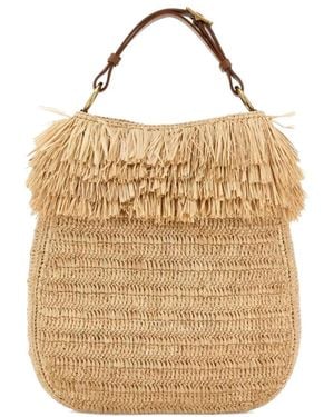 Saint Laurent Roady Raffia Shopper Met Franje - Naturel