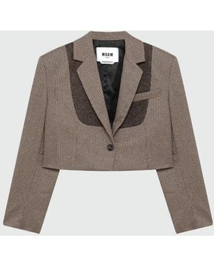 MSGM Giacca Crop A Quadri - Marrone