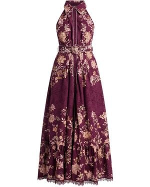 Hemant & Nandita Savi Collared Floral Belted Maxi Dress - Purple