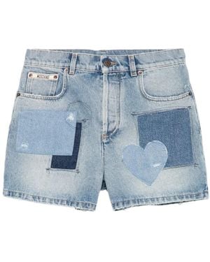 Moschino Patchwork Heart Denim Short Shorts - Blue