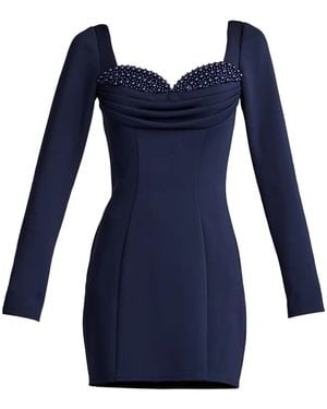 Tadashi Shoji Aza Beaded Long-Sleeve Mini Dress - Blue
