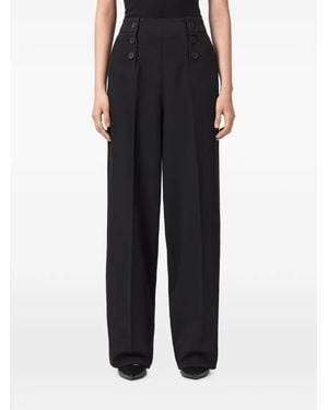 AllSaints Raina Button-Detail Wide-Leg Trousers - Black