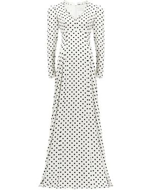 Adamaris V-Neck Polka-Dot Maxi Dress - White