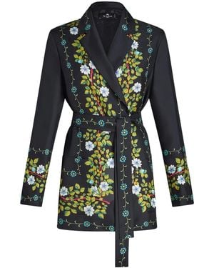Etro Floral-Print Silk Jacket - Green