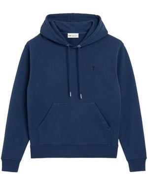 Ami Paris Ami De Coeur Embroidered Hoodie - Blue