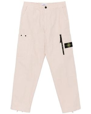Stone Island Pantalon Cargo Ample À Patch Logo En Coton - White