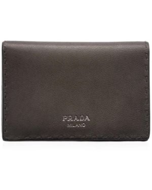 Prada Antiqued Leather Card Holder - Gray