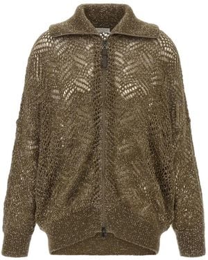 Brunello Cucinelli Cárdigan Dazzling Abstract Leaf Con Lentejuelas - Verde