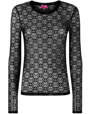 Pinko Stretch-Lace Sweater With Love Birds Logo Motif - Black