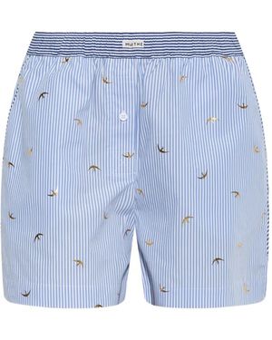 Munthe Binyamin Striped-Pattern Bird-Print Shorts - Blue