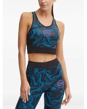 EA7 Swirl-Print Sports Bra - Blue