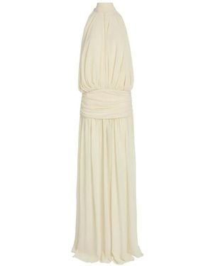 De La Vali Cruz Halterneck Ruched Maxi Dress - White