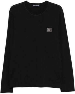 Dolce & Gabbana Long-Sleeve Logo-Plaque T-Shirt - Black