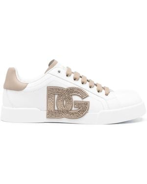 Dolce & Gabbana Logo-Patch Leather Trainers - White