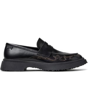 Camper Walden Embroidered Leather Loafers - Black