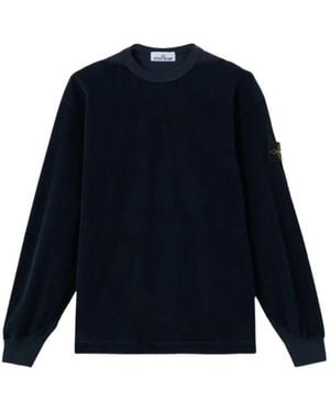 Stone Island 6100030 Jersey Corduroy Comfort-Fit Crewneck Sweatshirt With Shoulder Inserts - Blue
