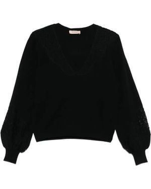 Twinset Pullover mit Spitzenärmeln - Schwarz