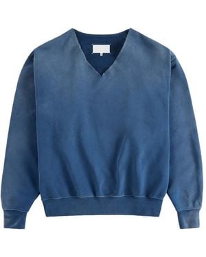 Maison Margiela Washed V-Neck Sweatshirt - Blue