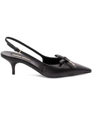 Miu Miu Leather Slingback Court Shoes With Bow - Black