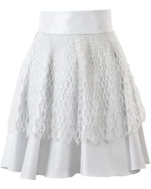 Gemy Maalouf Shimmery Fishnet-Overlay Skirt - White