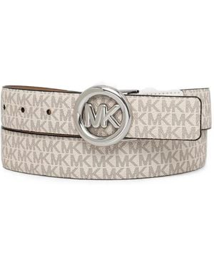 MICHAEL Michael Kors Monogram-Pattern Logo-Plaque Belt - White