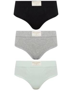 Palm Angels Ribbed Logo-Patch Thongs (Set Of Three) - White