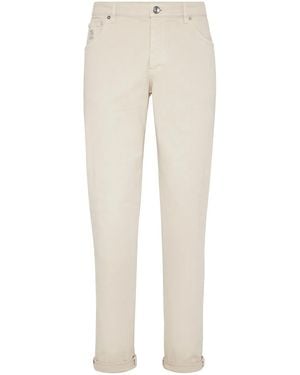 Brunello Cucinelli Logo-Embroidered Jeans - Natural