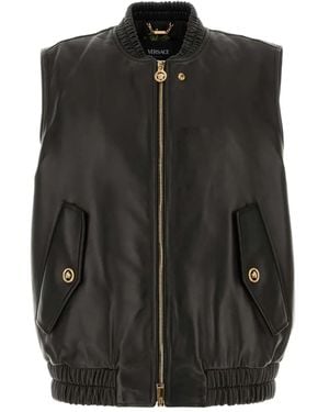 Versace Gilet En Cuir À Fermeture Zippée - Noir