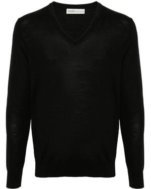 MODES GARMENTS V-Neck Merino Wool Sweater - Black