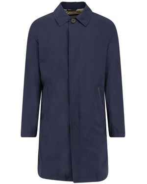 Corneliani Manteau Boutonné À Finitions En Cuir - Bleu