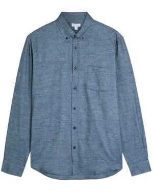 Sunspel Chest Pocket Button Shirt - Blue