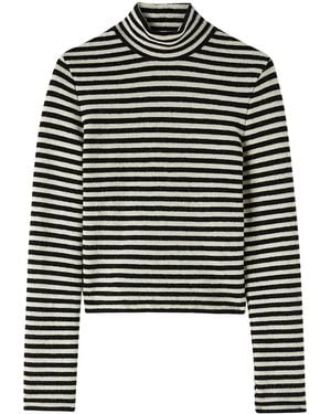 Jil Sander Wool Turtleneck T-Shirt With Stripe Print - Black