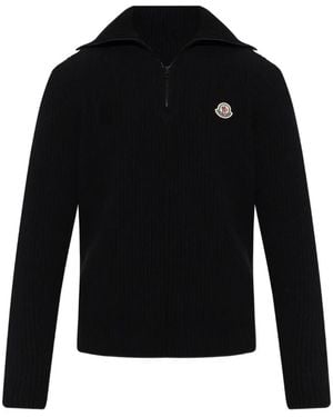 Moncler Half-Zip Mock Neck Knit Jumper - Black