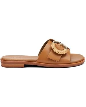 Frau Buckle-Detail Leather Sliders - Brown
