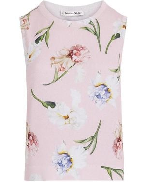 Oscar de la Renta Floral-Print Knitted Tank Top - Pink