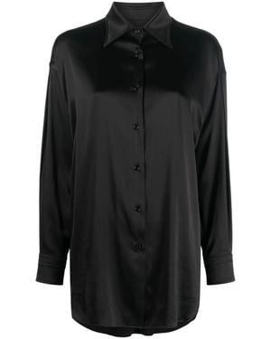 Tom Ford Relaxed Fit Stretch Silk Satin Shirt - Black