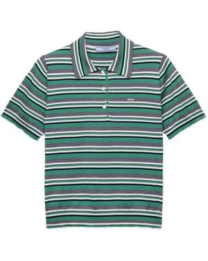 Prada Short-Sleeved Striped Cotton Polo Shirt - Green