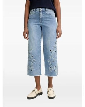 Joseph Ribkoff Embroidered-Eyelet Raw-Cut Jeans - Blue