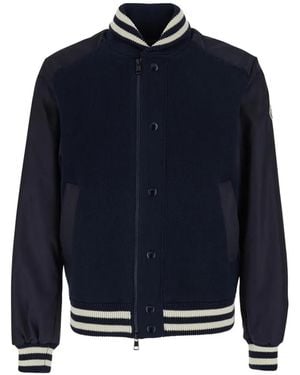 Moncler Striped-Trim Paneled Jacket - Blue